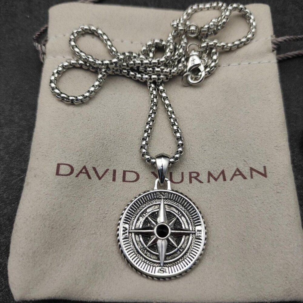David Yurman Men's Sterling Silver 35mm Maritime Compass Pendant w/ 22" DY chain